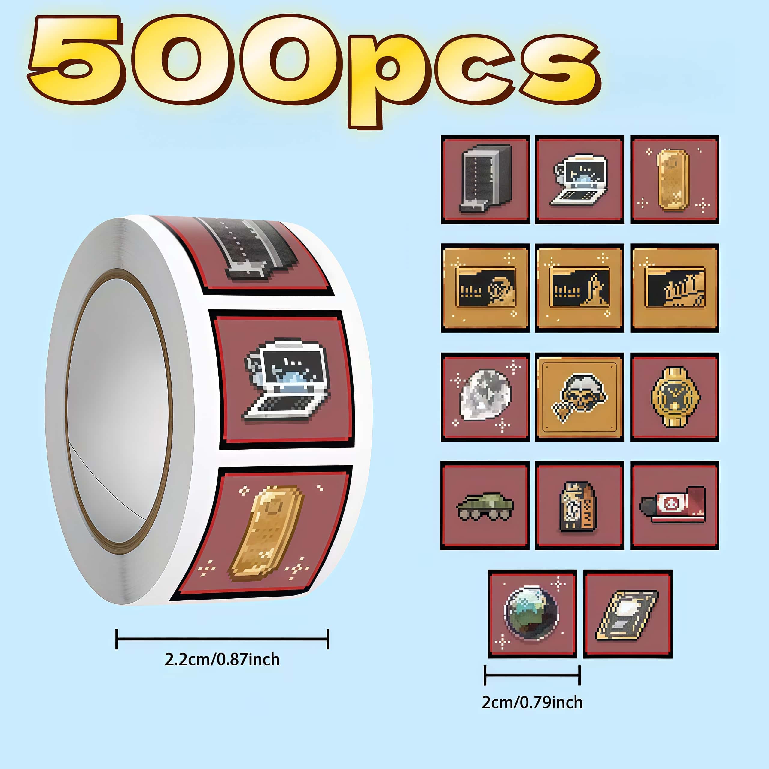 Retro Gaming Bar - 500Pcs 델타 게임 픽셀 스티커 롤,
