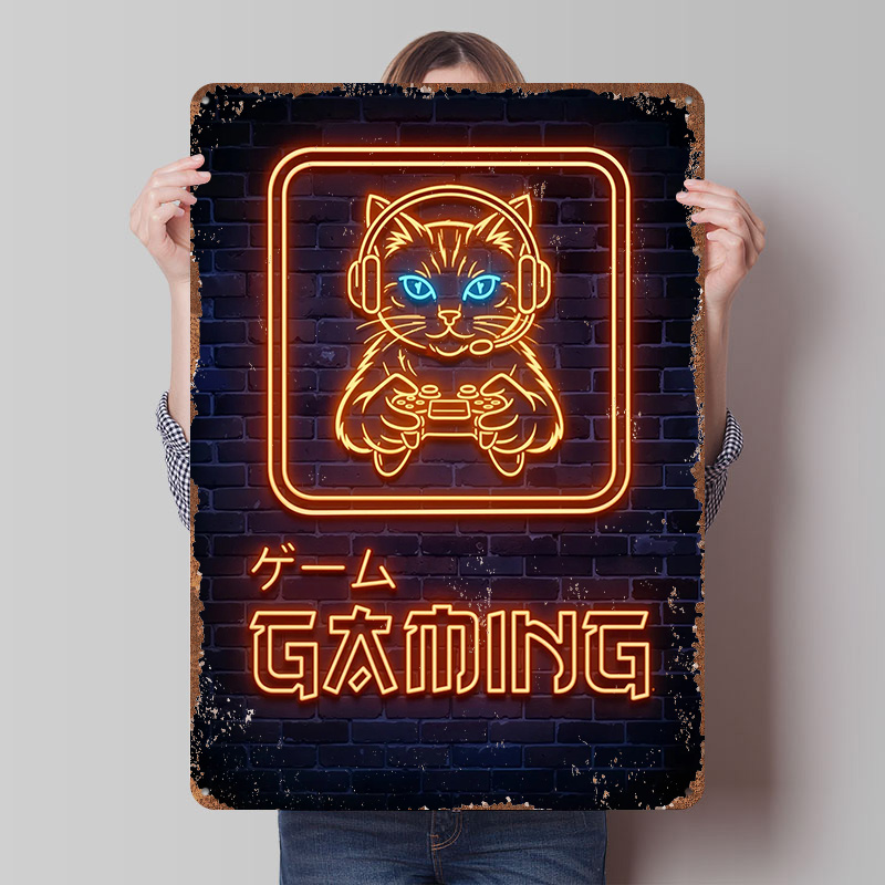 네온 게이밍 고양이 프린트 포스터 맞춤형 벽 장식 레트 - Retro Gaming At Home 리뷰 및 가격