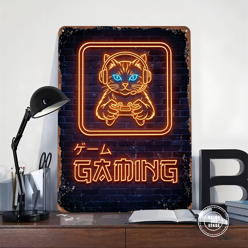 네온 게이밍 고양이 프린트 포스터 맞춤형 벽 장식 레트 - Retro Gaming At Home 리뷰 및 가격